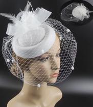 Chapéu NOIVAS Fascinator Branco com Renda Face