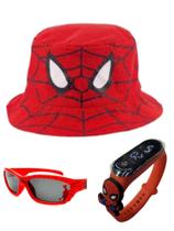 Chapéu , oculos e relógio digital a prova d agua infantil masculino do Homem Aranha.