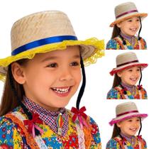 Chapéu Palha Feminino Trança Renda Festa Junina Colorido Chapéu Palha Feminino Trança Renda Festa Junina Colorido