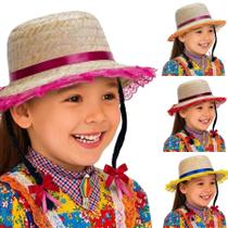 Chapéu Palha Feminino Trança Renda Festa Junina Colorido Chapéu Palha Feminino Trança Renda Festa Junina Colorido
