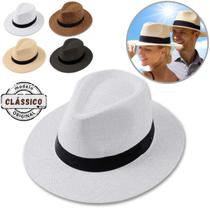 Chapéu Panamá Aba Larga Moda Casual Palha Clássico Praia Verão Masculino Feminino