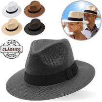 Chapéu Panamá Aba Larga Moda Casual Palha Clássico Praia Verão Masculino Feminino