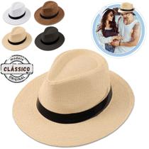 Chapéu Panamá Aba Larga Moda Casual Palha Clássico Praia Verão Masculino Feminino