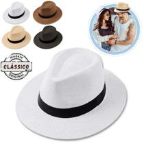 Chapéu Panamá Aba Larga Moda Casual Palha Clássico Praia Verão Masculino Feminino