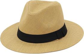 Chapéu Panamá de Palha de Verão Chapéu de Sol de Aba Larga Fedora - FG