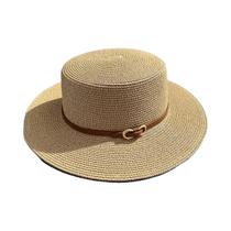 Chapéu Panamá De Verão Feminino Aba Plana Bowknot Boné De Palha Casual Praia Chapéu De Sol