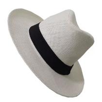 Chapéu Panamá Palha Aba Curta Faixa Preta Cor Branco