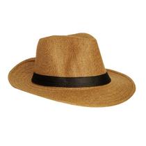 Chapéu Panamá Palha Aba Curta Faixa Preta Cor Dourado