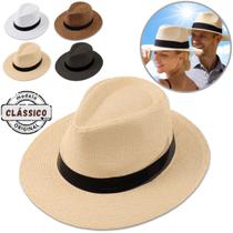 Chapéu Panamá Palha Aba Larga Moda Masculino Feminino Praia Casual Festa Pagodeiro Viagem Clássico Tradicional Chapéu Panamá Palha Aba Larga Moda Masculino Feminino Praia Casual Festa Pagodeiro Viagem Clássico Tradicional