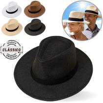 Chapéu Panamá Palha Aba Larga Moda Masculino Feminino Praia Casual Festa Pagodeiro Viagem Clássico Tradicional Chapéu Panamá Palha Aba Larga Moda Masculino Feminino Praia Casual Festa Pagodeiro Viagem Clássico Tradicional