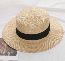 Chapéu Paris Feminino Palha Boater Praia Aba Larga Ajustável