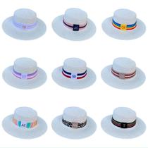 Chapéu Paris Sintético Off-White com Faixa Personalizada Listrada