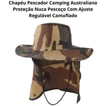 Chapéu Pescador Camping Australiano Proteção Nuca Pescoço Com Ajuste Regulável Camuflado - Palha Nativa