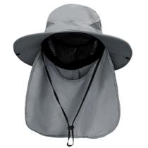 Chapéu PFFY Sun Bucket de aba larga UPF 50+ com aba de pescoço cinza