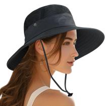 Chapéu PFFY Sun Bucket Hat de aba larga UPF 50+ impermeável preto Chapéu PFFY Sun Bucket Hat de aba larga UPF 50+ impermeável preto