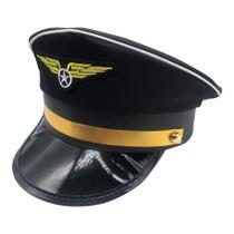 Chapéu Pilot Cap Air Force Captain, preto, poliéster, tamanho adulto