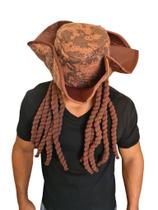 Chapéu Pirata cabelo Dreads de lã Marrom Festa Fantasia