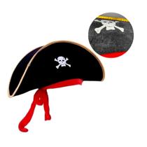 Chapéu Pirata Preto Borda Dourada Det Vermelho Halloween - Bwx