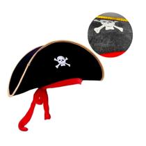 Chapéu Pirata Preto Borda Dourada Det Vermelho Halloween