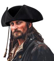 Chapéu pirata UQJE Authentic Black Leather Tricorn para adulto Chapéu pirata UQJE Authentic Black Leather Tricorn para adulto