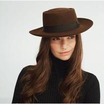 Chapéu Pork Pie Marrom Fedora de Feltro Moda Unissex