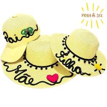 Chapéu Praia Família Mãe Pai Filha Moda Verão 2023 Chapéu Praia Família Mãe Pai Filha Moda Verão 2023