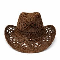 Chapéu Praia Palha Campo Cowboy Feminino Virgínia Boho Verão Chic Cor:Marfim