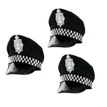 Chapéu Quepe De Policial Preto Branco Kit C/ 3 PÇS Acessório