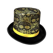 Chapéu, renda, caveira, lincoln, traje de Halloween, amarelo, preto