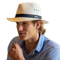 Chapéu Safari Masculino Panama Jack de Palha Toyo com Faixa Preta e Aba de 6,5 cm Chapéu Safari Masculino Panama Jack de Palha Toyo com Faixa Preta e Aba de 6,5 cm