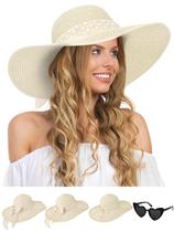 Chapéu Senker Fashion de aba larga dobrável branco com óculos de sol