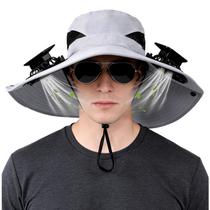 Chapéu Solar AUJ com Ventiladores Duplos e Aba Larga, Cinza Claro Chapéu Solar AUJ com Ventiladores Duplos e Aba Larga, Cinza Claro