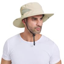 Chapéu Sun Bucket PFFY para homens UPF 50+, aba larga, bege