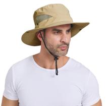 Chapéu Sun Bucket PFFY para homens UPF 50+, aba larga, marrom