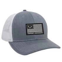 Chapéu TenPoint Trucker cinza/branco com emblema de bandeira para homens e mulheres Chapéu TenPoint Trucker cinza/branco com emblema de bandeira para homens e mulheres