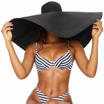 Chapéu Tinkeep Oversize, de palha, aba larga, dobrável, preto