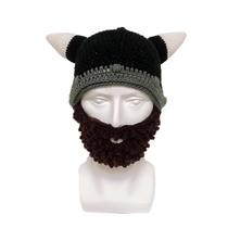 Chapéu Viking Chapéu barbudo com chifres para adultos tricotado em acrílico Chapéu Viking Chapéu barbudo com chifres para adultos tricotado em acrílico