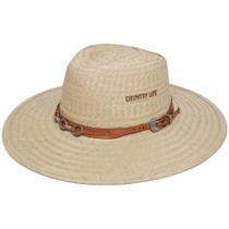 Chapeu Violeiro Americano Karanda Palha Carnauba Country Bandinha Couro Com Argolas de Aço Inox