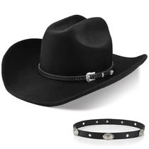 Chapéu Western Cowboy Fedora de Lã Foeran Preto Médio-Grande