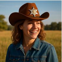 Chapéu Xerife Marron Policial Cowboy Junino Adulto Country Chapéu Xerife Marron Policial Cowboy Junino Adulto Country