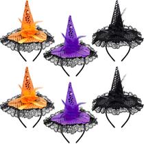 Chapéu ZeediX Halloween Witch Feather, 6 peças - 3 cores