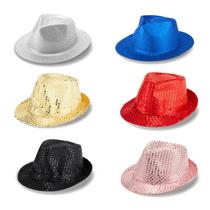 Chapéu Zink Western Fedora Colorful Sequined Sparkly 6 unidades Chapéu Zink Western Fedora Colorful Sequined Sparkly 6 unidades