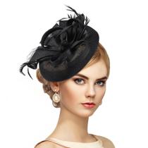 Chapéu Zinniday 2025 Kentucky Black Retro Feather Fascinator