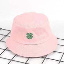 Chapéus algodão bordado chapéu de pescador boné de sol dobrável tamanho: 56-58cm trevo de quatro folhas rosa Chapéus algodão bordado chapéu de pescador boné de sol dobrável tamanho: 56-58cm trevo de quatro folhas rosa