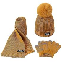 Chapéus cachecol de malha pompom gorro chapéu e luvas conjunto amarelo