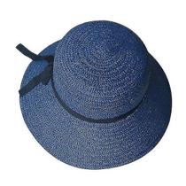 Chapéus chapéu dobrável de aba larga de grama chapéu de sol de praia com laço para mulheres azul escuro Chapéus chapéu dobrável de aba larga de grama chapéu de sol de praia com laço para mulheres azul escuro