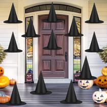 Chapéus de bruxa de Halloween Helimoto pretos pendurados 12 peças com cordão