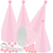 Chapéus de Festa Tmzczz 24 Peças Cone Rosa com Pompom Chapéus de Festa Tmzczz 24 Peças Cone Rosa com Pompom