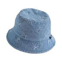 Chapéus De Pescador De Denim Para Crianças Com Padrão De Laço, Chapéus De Sol Para Meninos E