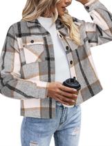 Chaqueta Cropeda de Franela a Cuadros Zeagoo para Mujer - Invierno